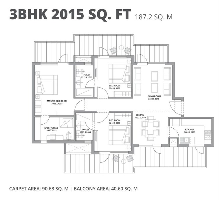 Floor Plan, bestech-park-view-altura 3 Bedroom 2015 Sq.Ft. Apartment In Sector 79 Gurgaon 10487754