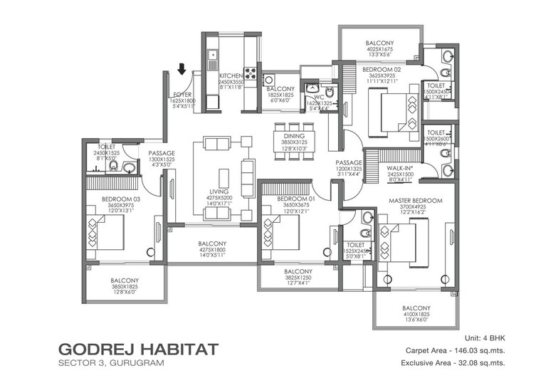 Floor Plan, godrej-habitat 3 Bedroom 2078 Sq.Ft. Apartment In Sector 3 Gurgaon 10487780