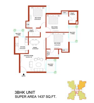 Floor Plan in 3 BHK Apartment at Tulip Orange, Sector 70 – for Sale
