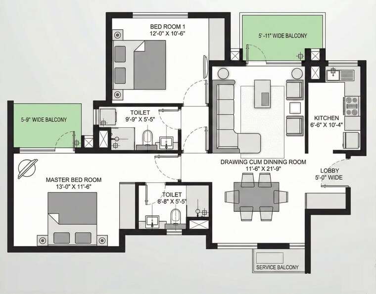 Floor Plan, umang-winter-hills-phase-2 2 Bedroom 1342 Sq.Ft. Apartment In Sector 77 Gurgaon 10488050