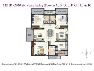 Floor Plan in 3 BHK Apartment at Narsingi – for Sale