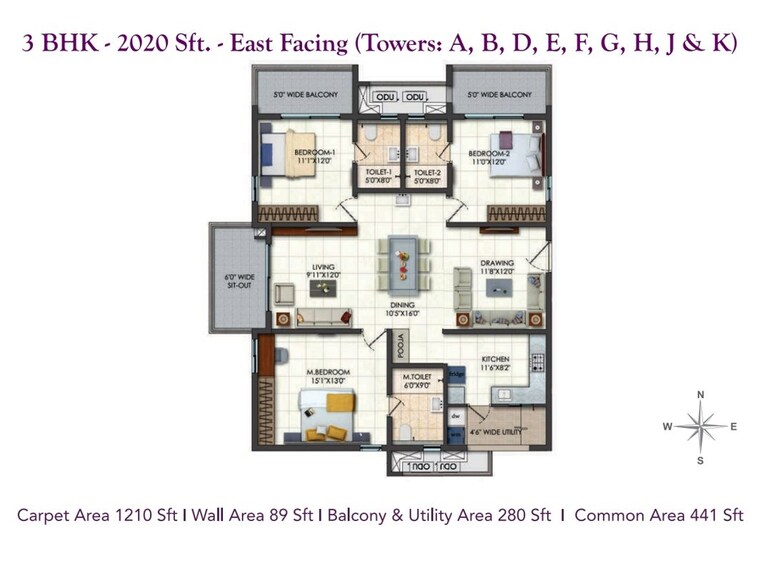 Floor Plan, narsingi 3 Bedroom 2020 Sq.Ft. Apartment In Narsingi Hyderabad 10488219