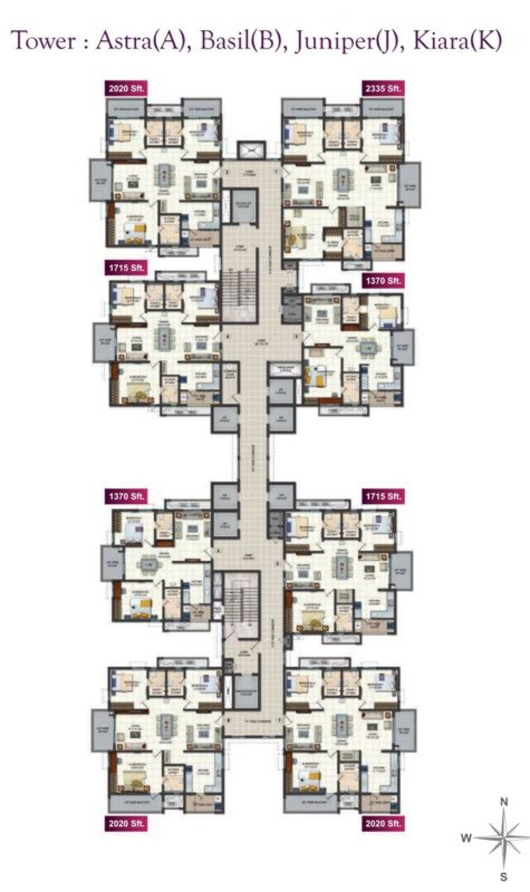 Floor Plan, narsingi 2 Bedroom 1370 Sq.Ft. Apartment In Narsingi Hyderabad 10488306