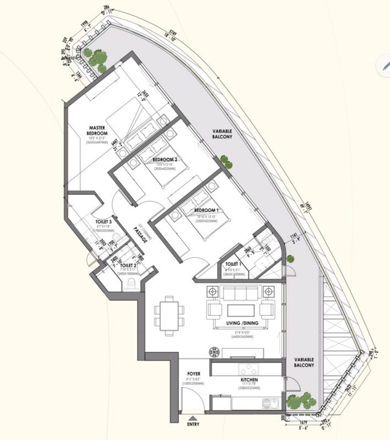 Floor Plan, eldeco-terra-and-sol 3 Bedroom 2150 Sq.Ft. Apartment In Sector 80 Gurgaon 10489953
