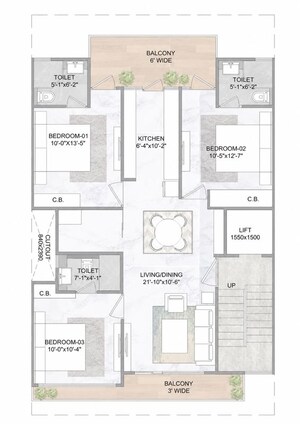 Floor Plan in 3 BHK Builder Floor at Smart World Gems, Sector 89 – for Sale