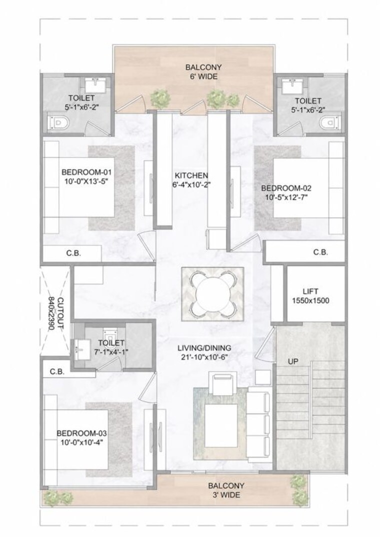 Floor Plan, smart-world-gems 3 Bedroom 1503 Sq.Ft. Builder Floor In Sector 89 Gurgaon 10490646