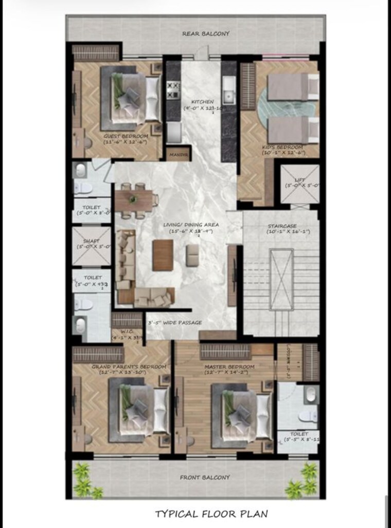 Floor Plan, central-park-flower-valley 4 Bedroom 1906 Sq.Ft. Builder Floor In Sohna Sector 33 Gurgaon 10490694