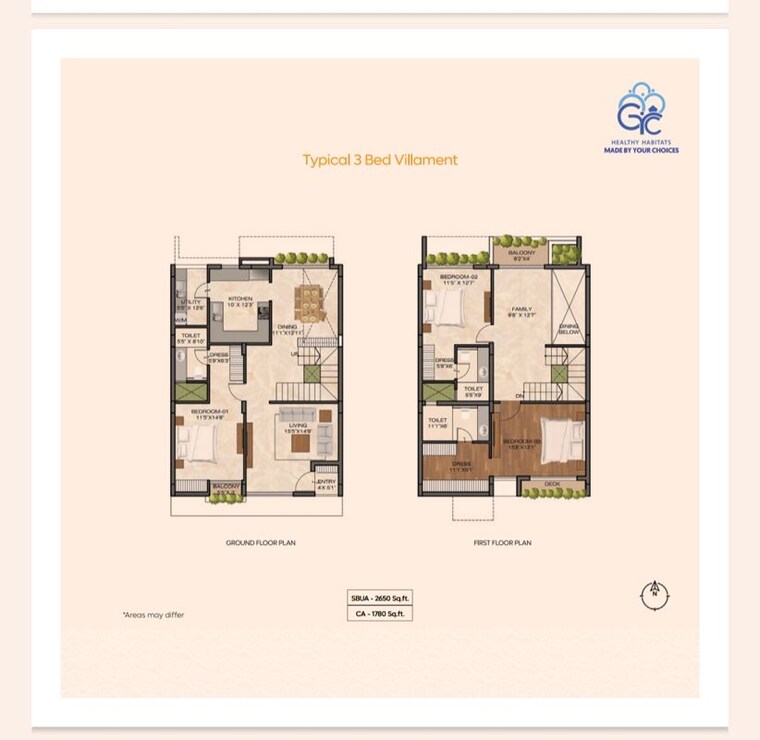 Floor Plan, kaggalipura 3 Bedroom 2650 Sq.Ft. Villa In Kaggalipura Bangalore 10491461