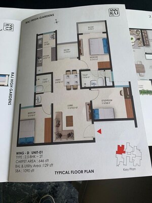 Floor Plan in 2.5 BHK Apartment at SNN Raj High Gardens, Hosur Road – for Sale