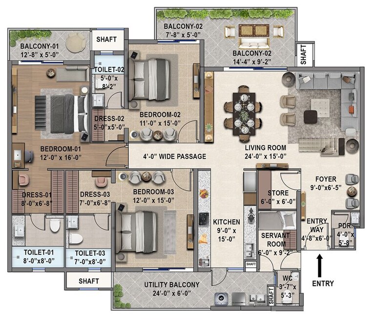 Floor Plan, preet colony 3 Bedroom 2650 Sq.Ft. Apartment In Preet Colony Zirakpur 10493393