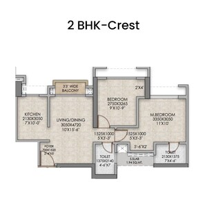 Floor Plan in 2 BHK Apartment at Colorplus Raymond Realty Phase I, Pokhran Road No Two – for Sale