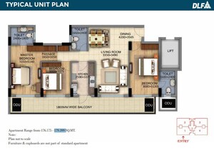 Floor Plan in 3 BHK Apartment at DLF The Skycourt, Sector 86 – for Sale