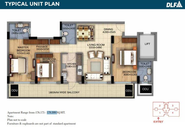 Floor Plan, dlf-the-skycourt 3 Bedroom 1970 Sq.Ft. Apartment In Sector 86 Gurgaon 10496363