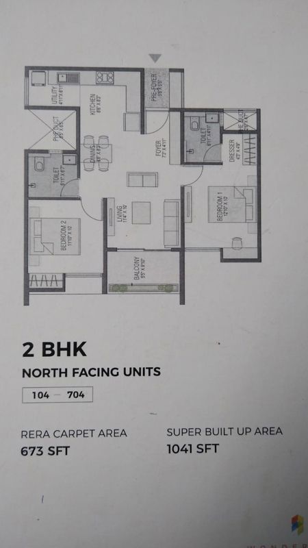 2 BHK + Pooja Room 1041 Sq.Ft. Apartment in Bricks And Milestones Wonderwall