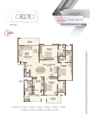 Floor Plan in 3 BHK Apartment at August Grand, Sarjapur Road – for Sale