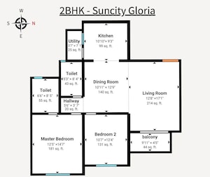 Floor Plan in 2 BHK Apartment at Suncity Gloria Apartments, Sarjapur Road – for Sale