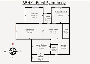 Floor Plan in 3 BHK Apartment at Sai Purvi Symphony, Gunjur – for Sale