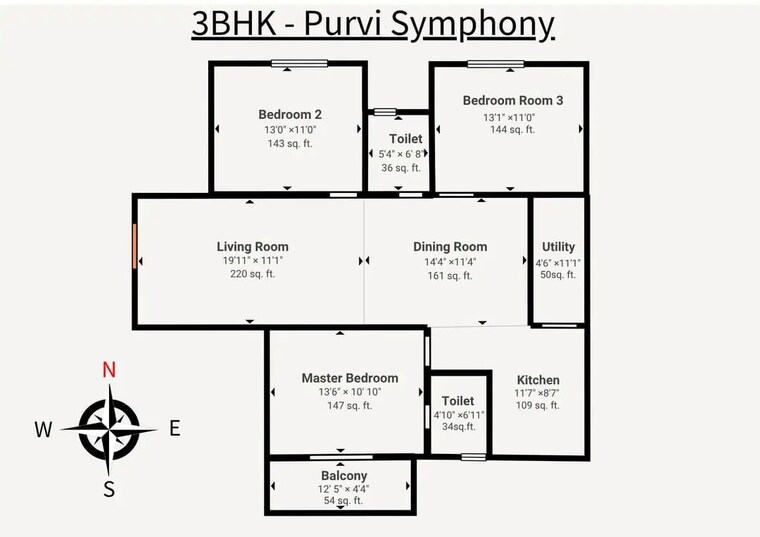 Floor Plan, sai-purvi-symphony 3 Bedroom 1545 Sq.Ft. Apartment In Gunjur Bangalore 10502165