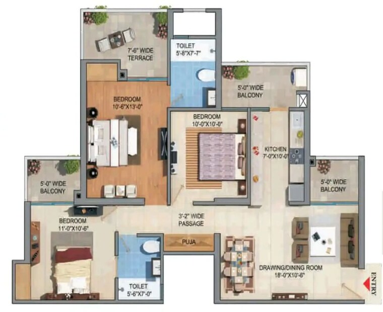 Floor Plan, jm-florance 3 Bedroom 1417 Sq.Ft. Apartment In Tech Zone 4 Greater Noida Greater Noida 10502850