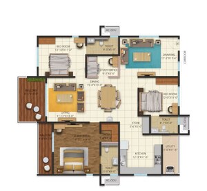 Floor Plan in 3.5 BHK Apartment at Cyber City Oriana, Hi Tech City – for Sale