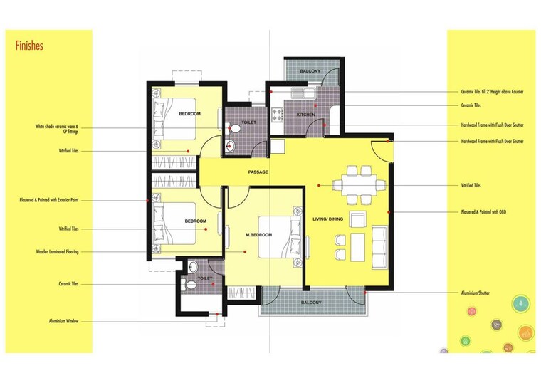 Floor Plan, unitech-unihomes-bhopal 3 Bedroom 1298 Sq.Ft. Apartment In Gehun Kheda Bhopal 10503279