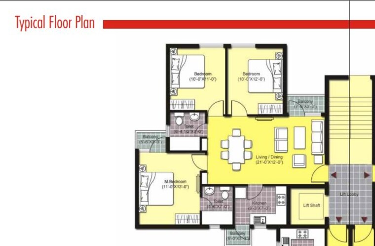 Floor Plan, unitech-unihomes-bhopal 3 Bedroom 1298 Sq.Ft. Apartment In Gehun Kheda Bhopal 10503279