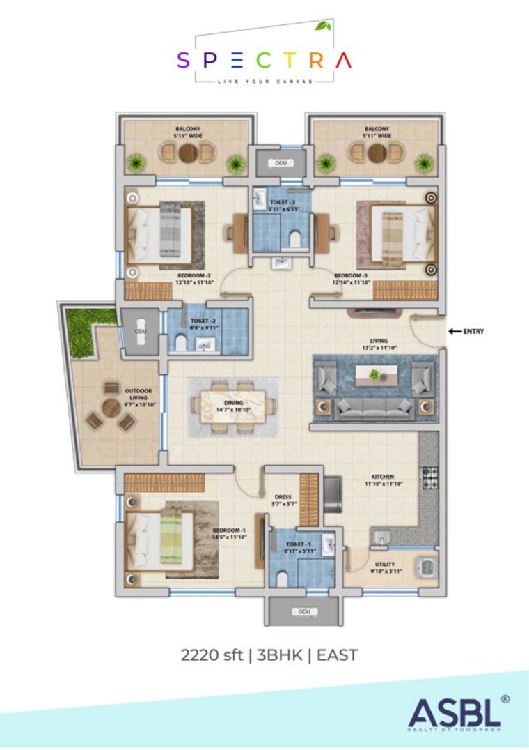 Floor Plan, asbl-spectra 3 Bedroom 2220 Sq.Ft. Apartment In Financial District Hyderabad 9911408