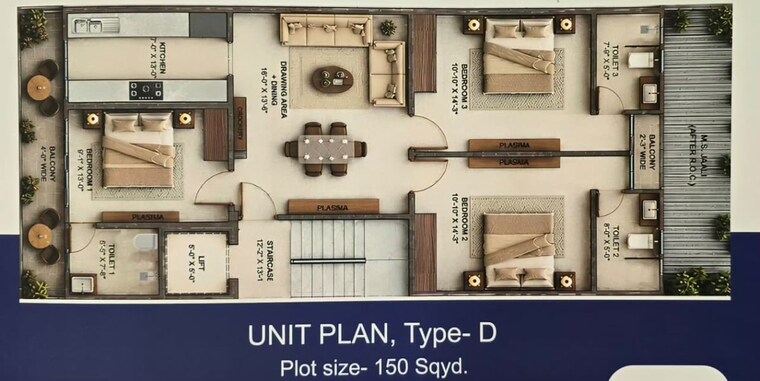 Floor Plan, lion-green-valley 3 Bedroom 1200 Sq.Ft. Builder Floor In Sohna Sector 35 Gurgaon 10505520