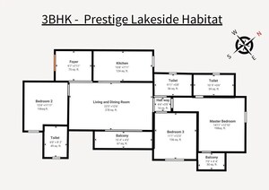 Floor Plan in 3 BHK Apartment at Prestige Lakeside Habitat Apartments, Gunjur – for Sale