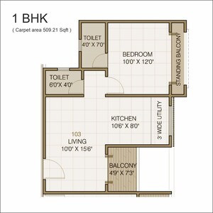 Floor Plan in 1 BHK Apartment at Mayuri Adhinathpuram, Undri – for Sale