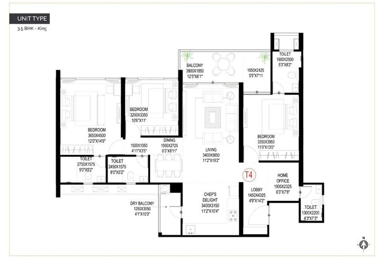 Floor Plan, goel-ganga-imperia 3 Bedroom 1370 Sq.Ft. Apartment In Nibm Annexe Pune 10059316