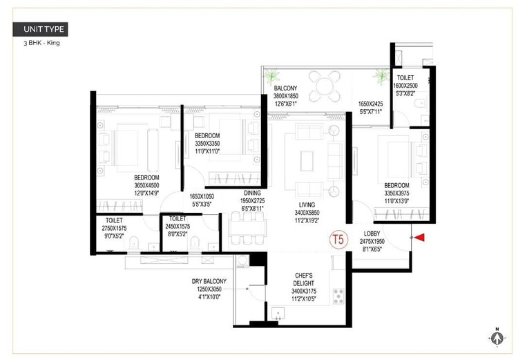 Floor Plan, goel-ganga-imperia 3 Bedroom 1370 Sq.Ft. Apartment In Nibm Annexe Pune 10059316