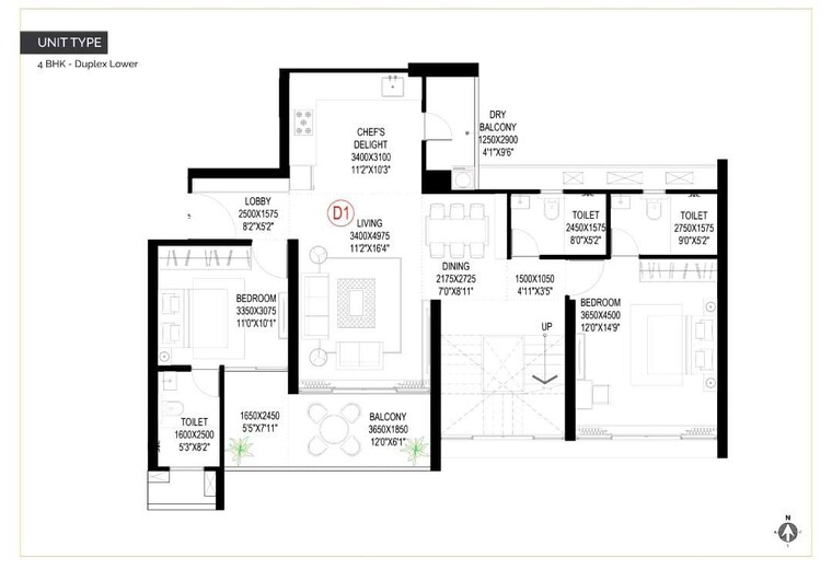 Floor Plan, goel-ganga-imperia 3 Bedroom 1370 Sq.Ft. Apartment In Nibm Annexe Pune 10059316
