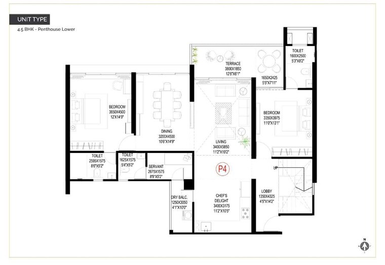 Floor Plan, goel-ganga-imperia 4 Bedroom 2170 Sq.Ft. Penthouse In Nibm Annexe Pune 10059677