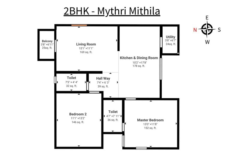 Floor Plan, mythri-mithila 2 Bedroom 1155 Sq.Ft. Apartment In Gunjur Bangalore 10510358
