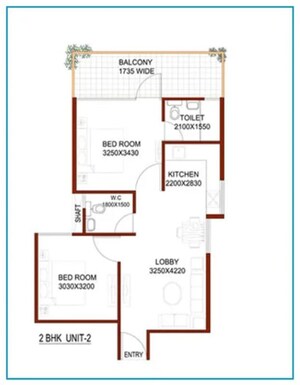 Floor Plan in 2 BHK Apartment at Signature Global Synera, Sector 81 – for Sale