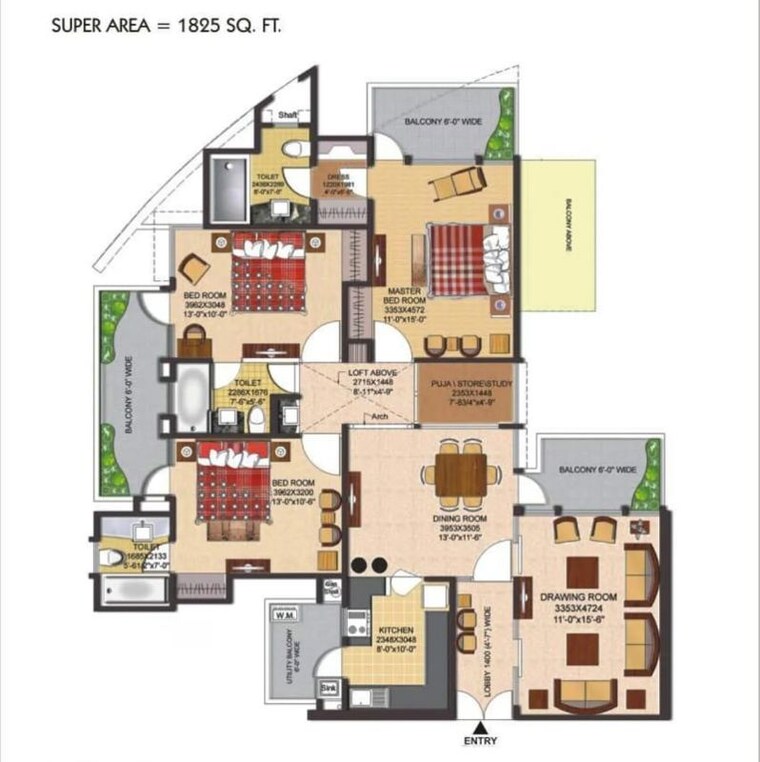 Floor Plan, dwarkadhish-homes 3.5 Bedroom 1825 Sq.Ft. Apartment In Sector 84 Gurgaon 10511587