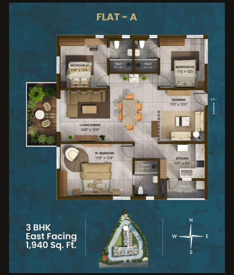 Floor Plan, kollur-gated-community 2 Bedroom 1395 Sq.Ft. Apartment In Kollur Hyderabad 10511756