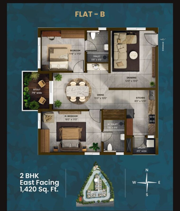 Floor Plan, kollur-gated-community 2 Bedroom 1395 Sq.Ft. Apartment In Kollur Hyderabad 10511756