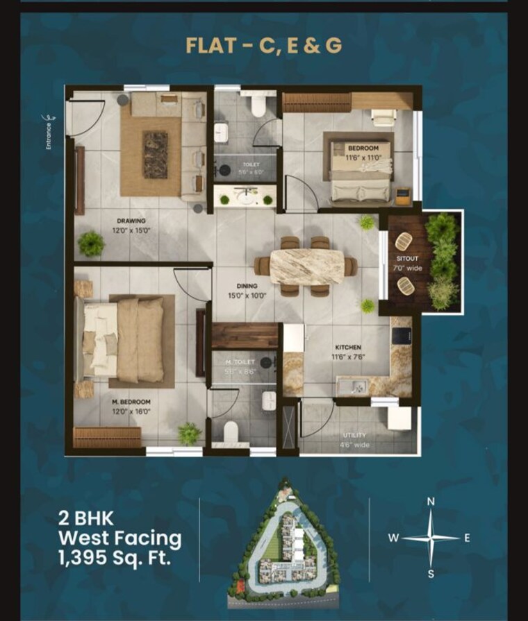 Floor Plan, kollur-gated-community 2 Bedroom 1395 Sq.Ft. Apartment In Kollur Hyderabad 10511756
