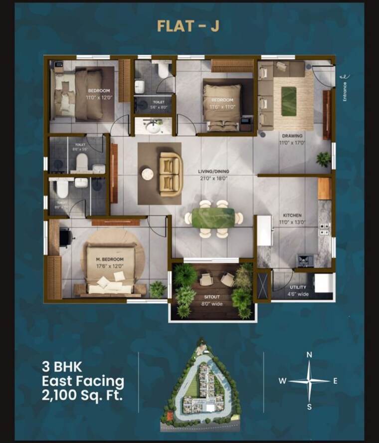Floor Plan, kollur-gated-community 2 Bedroom 1395 Sq.Ft. Apartment In Kollur Hyderabad 10511756