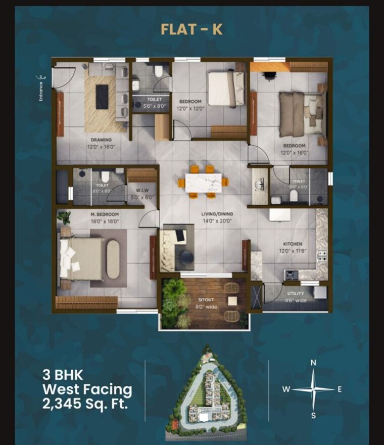 Floor Plan, kollur-gated-community 2 Bedroom 1395 Sq.Ft. Apartment In Kollur Hyderabad 10511756