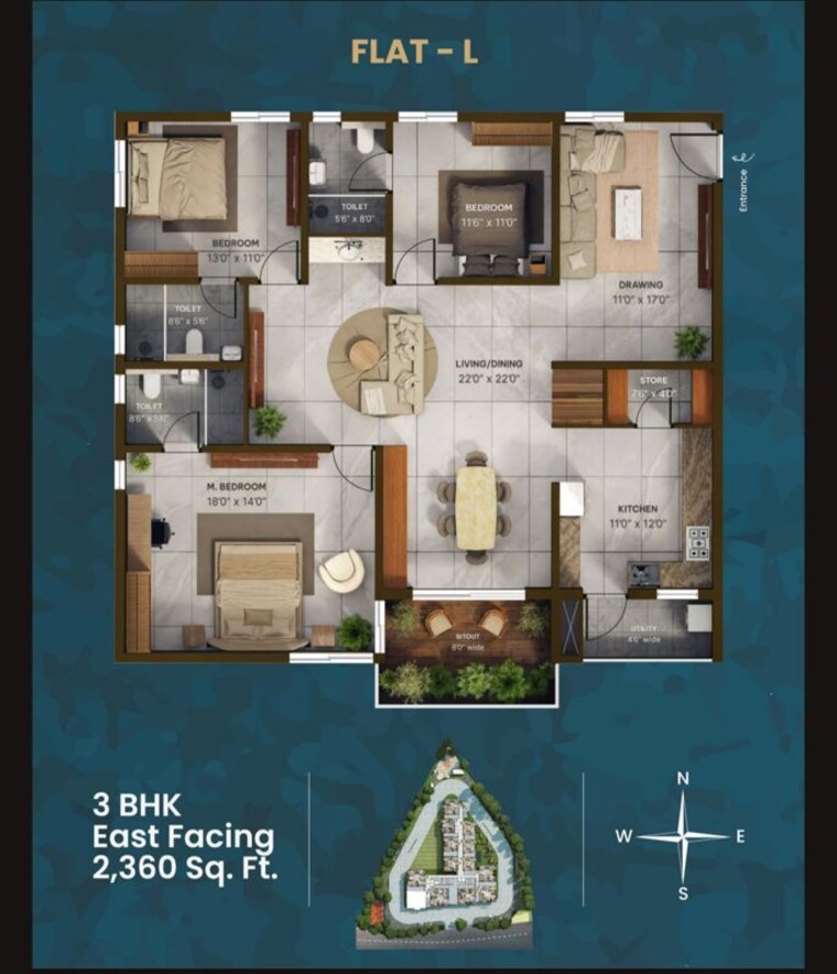 Floor Plan, kollur-gated-community 2 Bedroom 1395 Sq.Ft. Apartment In Kollur Hyderabad 10511756