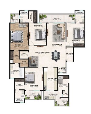 Floor Plan in 3.5 BHK Apartment at Sector 66 B – for Sale