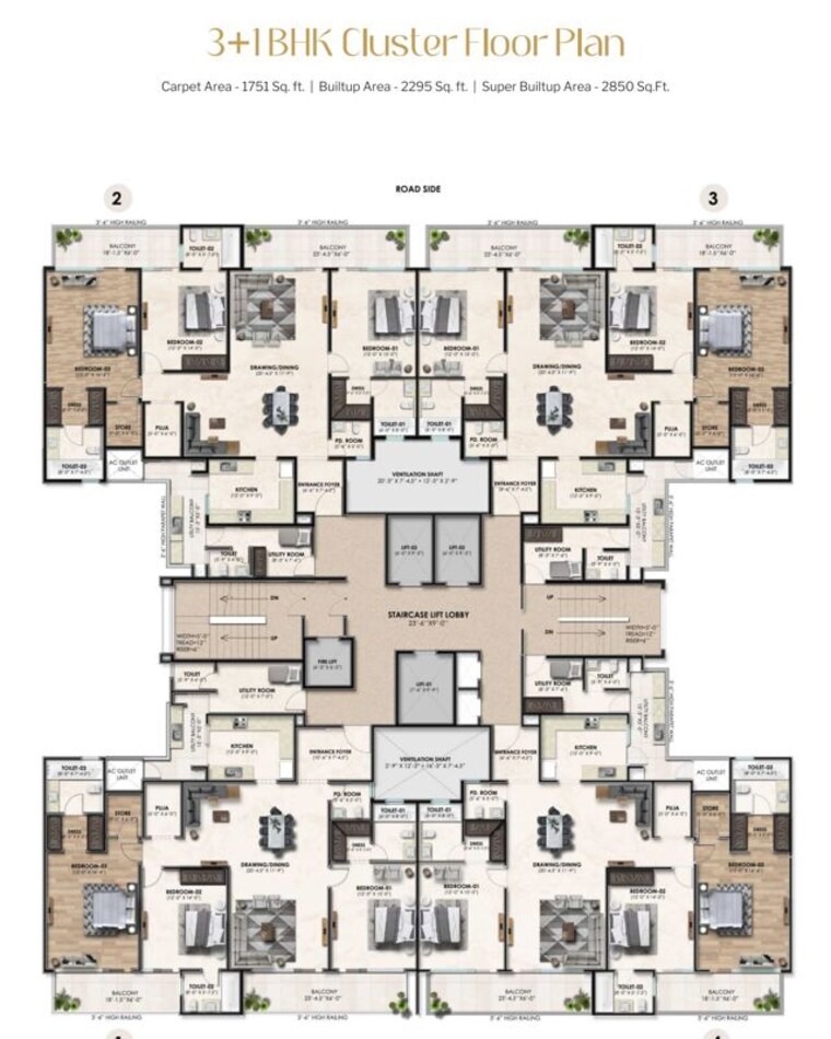 Floor Plan, sector 66 b 3.5 Bedroom 2850 Sq.Ft. Apartment In Sector 66 B Mohali 10511969