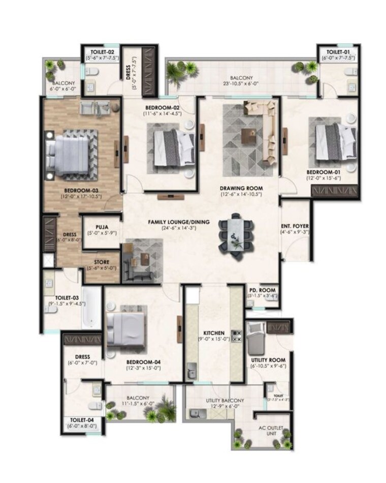 Floor Plan, sector 66 b 3.5 Bedroom 2850 Sq.Ft. Apartment In Sector 66 B Mohali 10512006