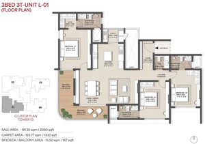 Floor Plan in 3 BHK Apartment at Nambiar District 25, Dommasandra – for Sale