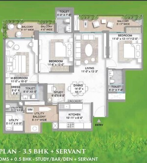 Floor Plan in 3.5 BHK Apartment at M3M Golf Hills, Sector 79 – for Sale