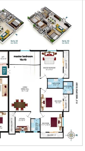 Floor Plan in 3 BHK Apartment at Happy Home Fortuna, Attapur – for Sale