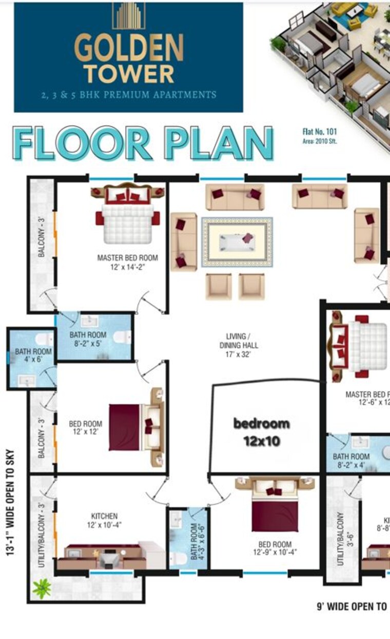 Floor Plan, happy-home-fortuna 3 Bedroom 1840 Sq.Ft. Apartment In Attapur Hyderabad 10513158